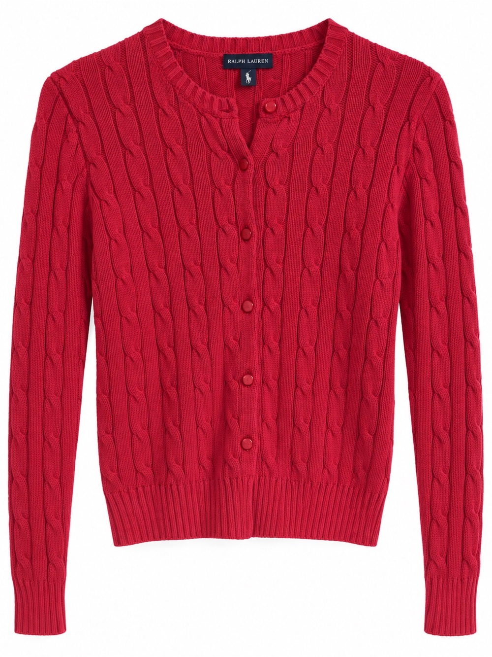 Ralph Lauren Red Cable-Knit Button Cardigan Sweater